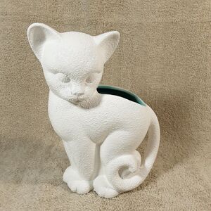 Royal Haeger Kitten 8.5" Planter Vase 507 MCM Vintage Cat, white, blue/turquoise